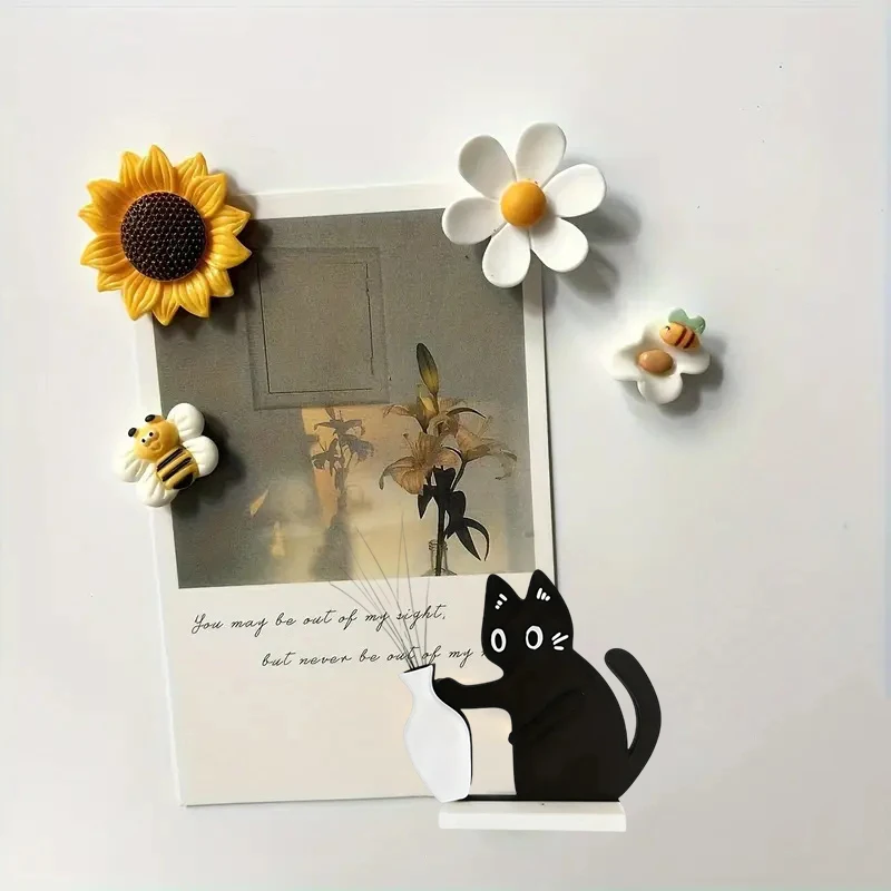 Black Cat Vase Memorial Box - Whisker Keepsake with Fridge Magnet, Push-Design Decor for Cat Lovers, Pet Loss Comfort Gift