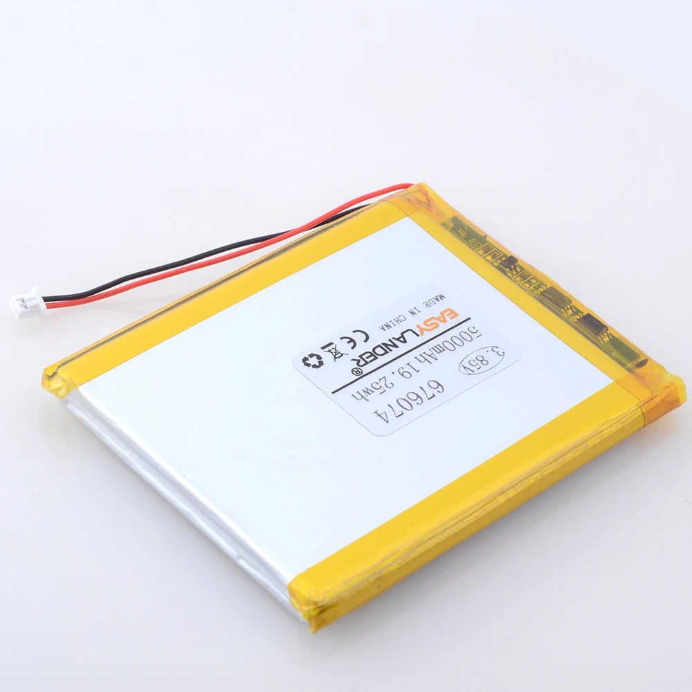JST1.25 2P 3.7V 5000mAh 676074 Rechargeable Lithium Li-ion Li Polymer Battery For POWER BANK smartphones registrar DVR