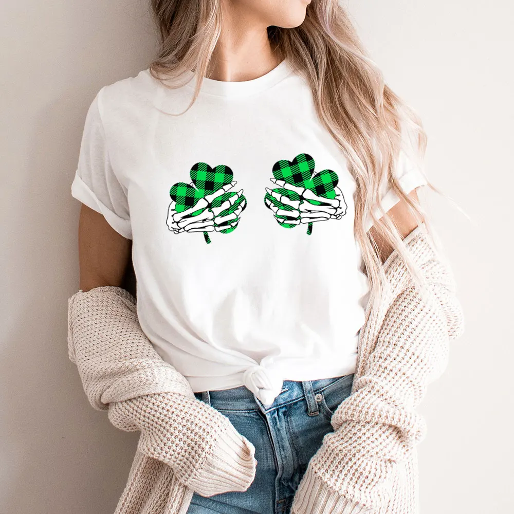 

Skeleton St Patrick's Day Shirt New Arrival 100%Cotton Women Tshirt Unisex Funny Summer Casual Short Sleeve Top Lucky Shirt