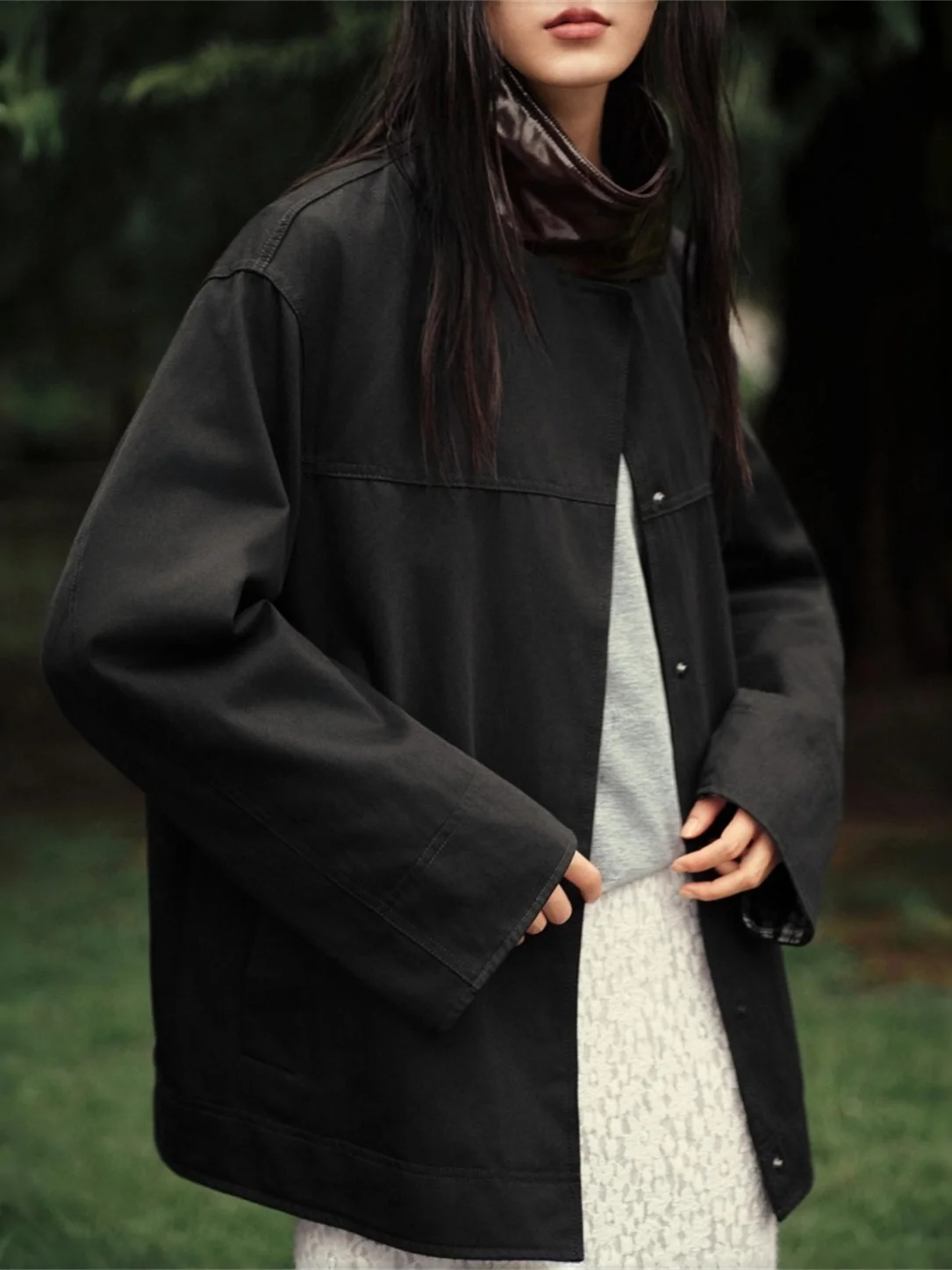 

Casual Loose Cotton Blend Striped Collar Windbreaker Sle Women's Outerwear New Autumn Faion Ladies ort Coat 4369254