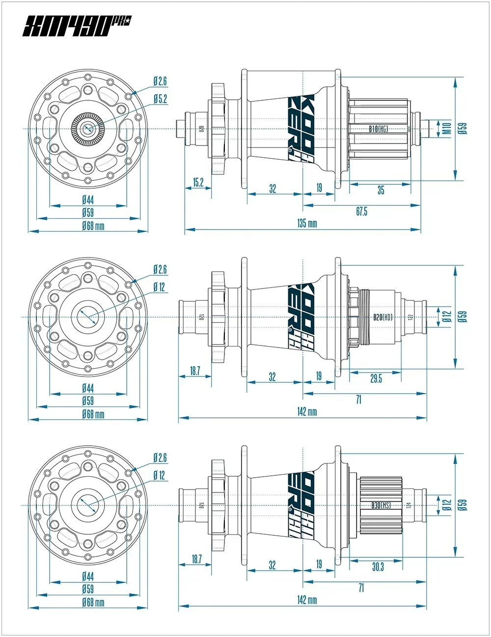 Koozer XM490pro Rear XD CRMO Axle MTB Bicycle Hub 28H 32H 36 Hole 5x135mm 10x135 QR 12x142 THRU Eagle 11s 12s Bike Parts Hubs