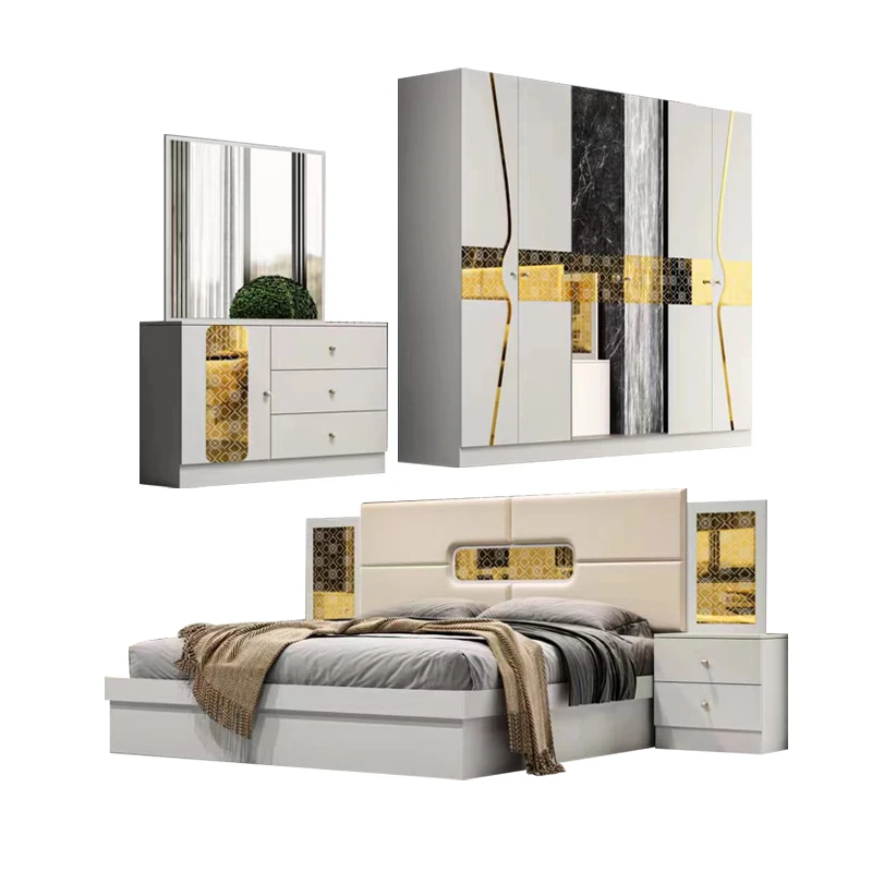 Contemporary Simple Wooden Full Bedroom Furniture Twin Room Wooden Frame Modern Luxury Complete Home