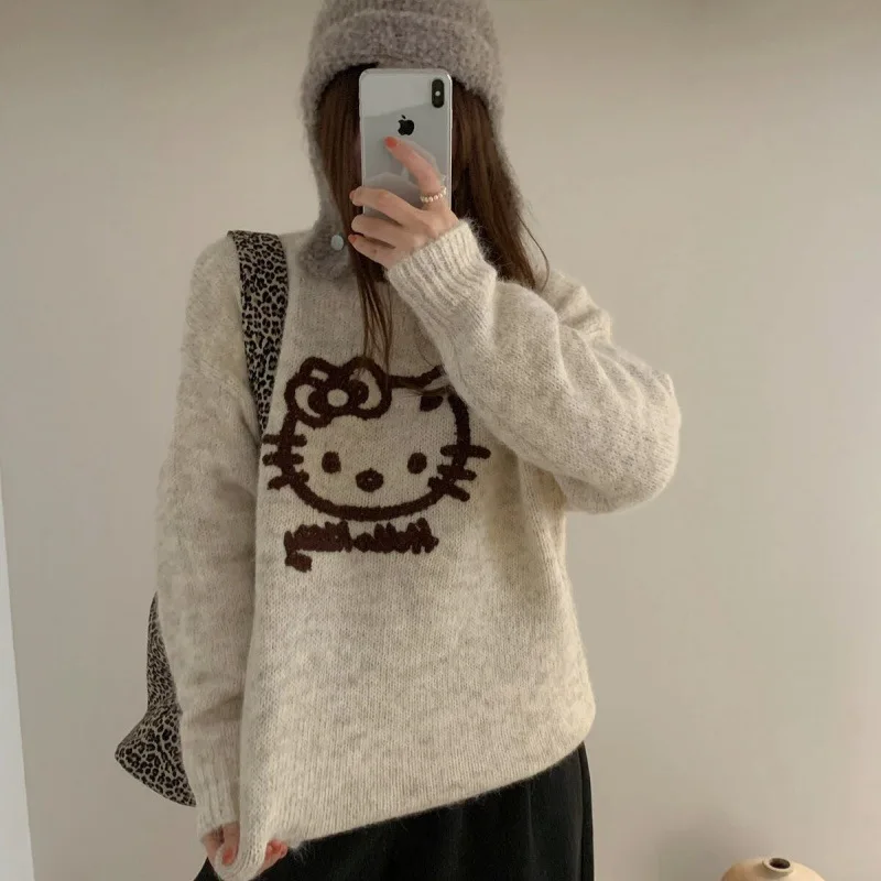 

MINISO Fashion Cartoon Jacquard Round Neck Knitted Sweater Loose and Slim Versatile Sweater for Women