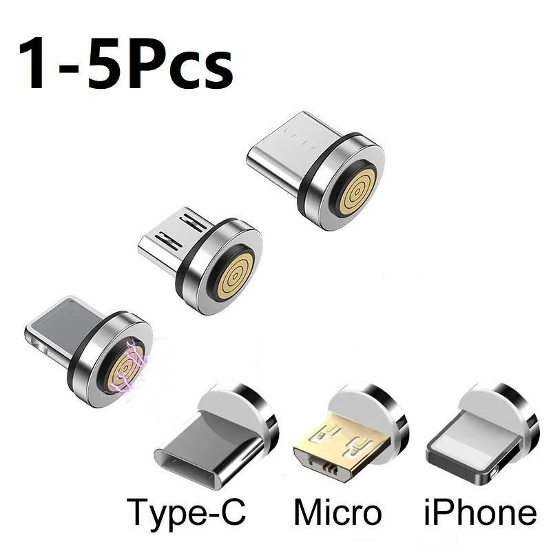 1-5Pcs Magnetic Plug Connector Universal Round Magnetic Cable Type C iPhone Micro USB Magnet Replacement Parts for Mobile Phone
