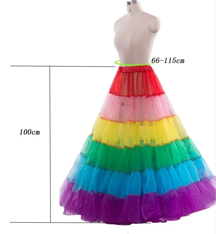 New Long Multicolor Petticoat Crinoline Underskirt Hoop Slip Wedding Dress Ball Gown 2019