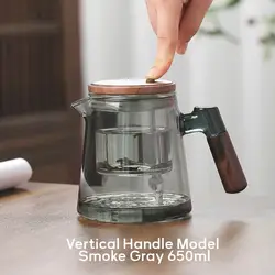 Glass Tea Pots Infuser 650ML Press Switch Heat-resistant Teapot Water Separation Inner Kettle Chinese Kung Fu Tea Filter Wood 티팟