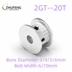 Polea de sincronización GT2 de 20 dientes, diámetro 3/4/5/6mm para correa de distribución de 6mm/10mm, usada en piezas de impresora 3D lineal