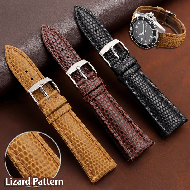 Luxury Lizard Grain Leather Watch Strap 16mm 18mm 20mm 22mm Soft Cowhide Lizard Pattern Replacement Bracelet for Seiko for Omega