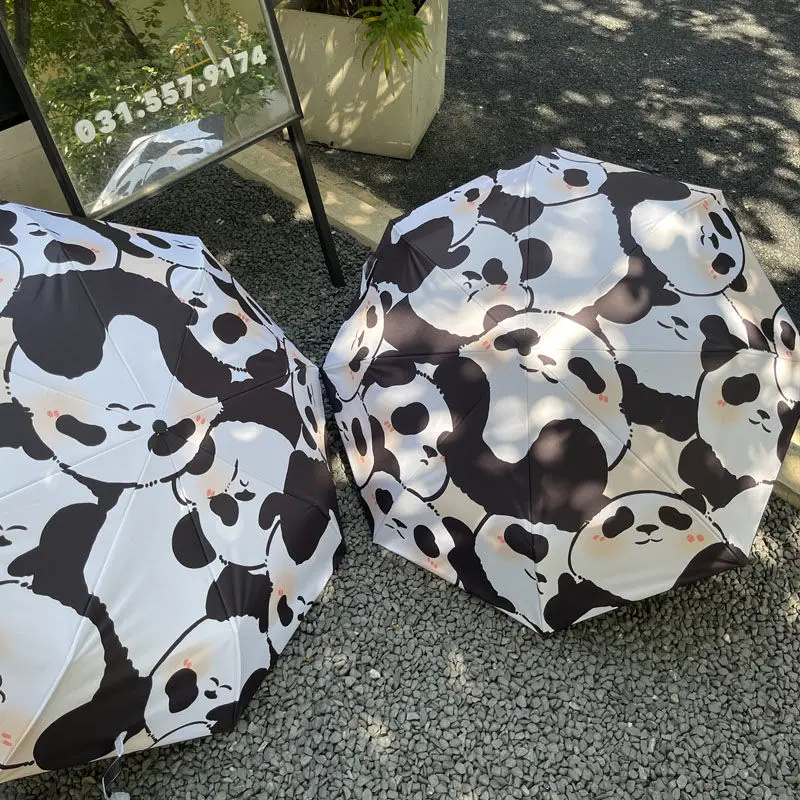 Automatic Cartoon Panda Umbrella: Foldable Sun and Rain Umbrella with UV Protection, Perfect for Students and Outdoor Use