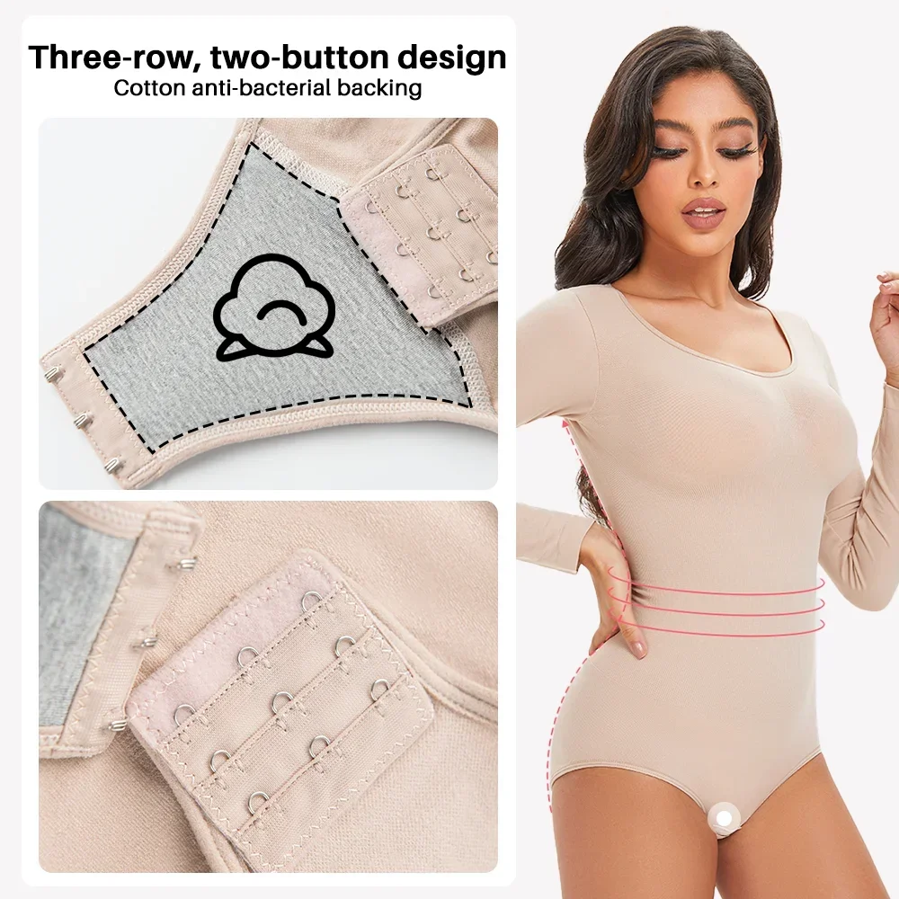 Intimo femminile con apertura sul cavallo Body intero a maniche lunghe Vita senza cuciture Trainer Body Shaper Guaina Pancia piatta Shapewear Donna