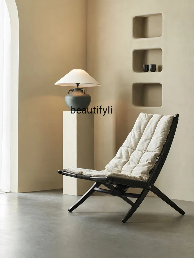 

ss7304 Lying Italian Minimalist Single Leisure Chair Nordic Solid Wood Seat Rattan Lying Chair