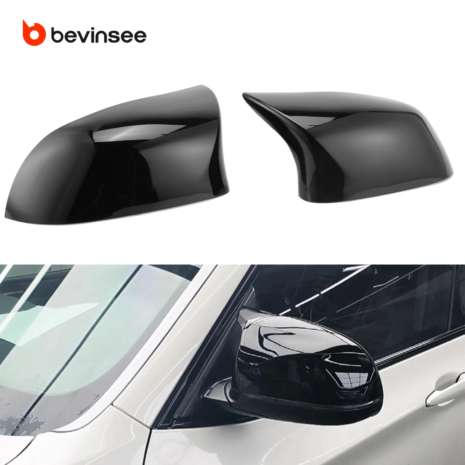 

BEVINSEE 1 Pair M-Style Gloss Black Mirror Covers for BMW X5 F15 X3 F25 X6 F16 X4 F26 2014-2018, Replacement Side Mirror Caps