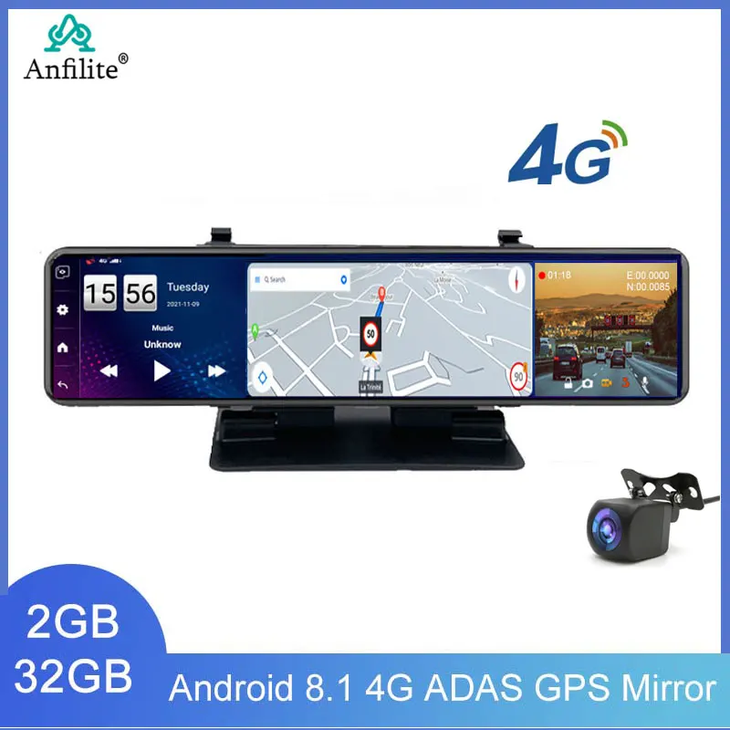 11Inch Car DVR video recorder 1080P Dual Lens Rearview Mirror reversing camera GPS Navigation 4G Dash Cam 24h parking monitoring