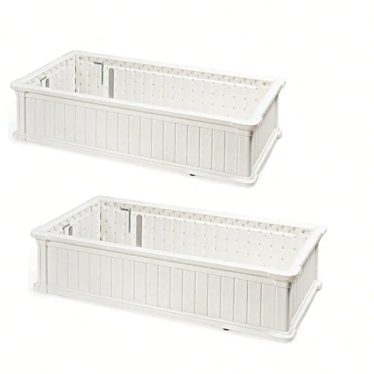 

2 PCS Raised Garden Bed Rectangle Plant Box Planter Flower Vegetable White