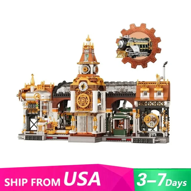 

2788PCS MOC Mechanical Steampunk Railway Station Building Blocks Model Desktop Decoration Collection Toys Kids Christmas Gifts