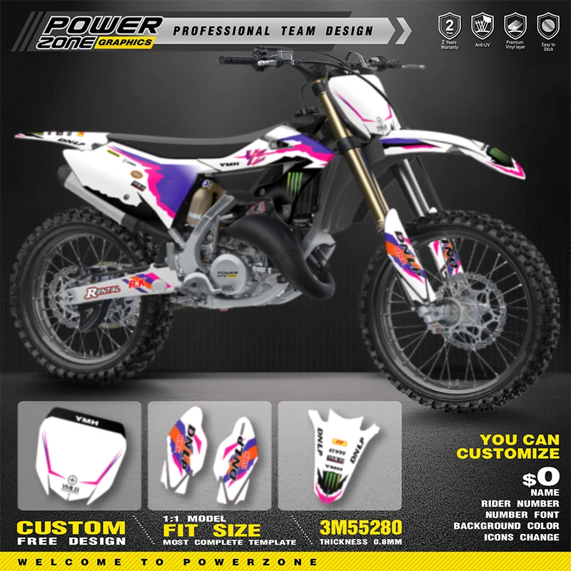 PowerZone Custom Team Graphics Decals For 3M Stickers Kit For YAMAHA 22-24 YZ 125 250 2022 2023 2024 Motorcycle Stickers 22