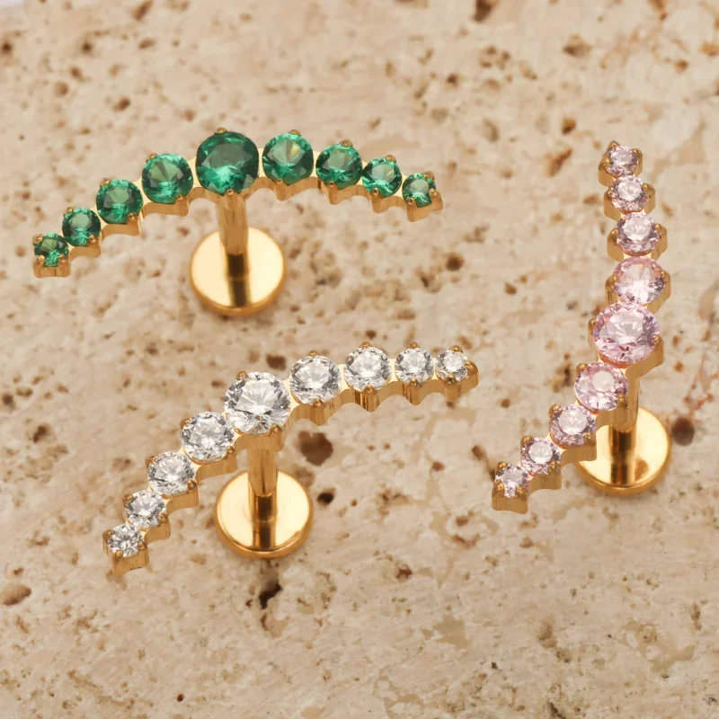 ZOOR F136 قوس التيتانيوم واضح تشيكوسلوفاكيا داخليا الخيوط Labret العنقودية متسلق مسمار اللولب الزنمة الغضروف مسمار ثقب مسطح