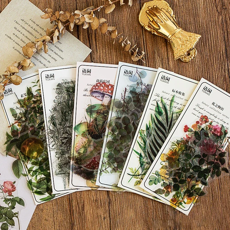 Journamm 40 sztuk naturalne naklejki Journaling artykuły papiernicze przezroczysty materiał PET kwiaty liście rośliny naklejki dekoracyjne