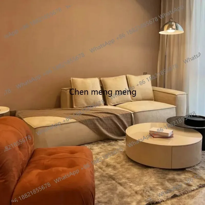 

High-end small apartment living room straight row tofu cubes princess double-sided matte cloth fabric sofa M178