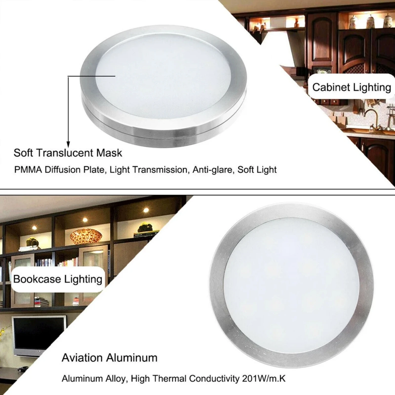 Tuya WIFI Bluetooth Smart LED Under Cabinet Lighting 12V 5W Dimmable Puck Lights Full Kit For Kitchen Closet Wardrobe Bedroom