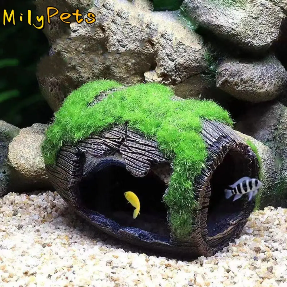 Resin Artificial Antique Barrels Creative Hollow Fish Tank Landscaping Decoration Simulated Reptile Hiding Cave Home