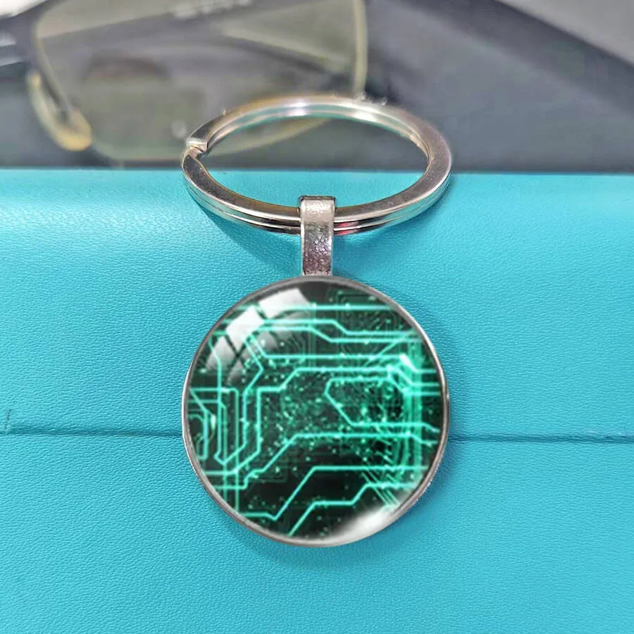 Handmade Computer Circuit Board Printed Glass Dome Embellishments Decor Pieces For Personalized Keyfob Key Ring Men Women Presen