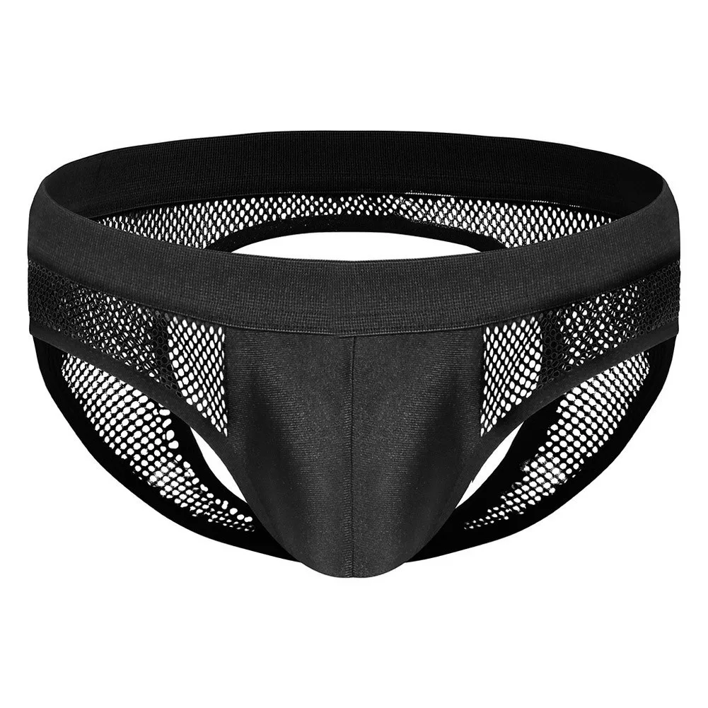 Men Mesh Briefs Thong Fishnet Splicing Breathable Pouch Perspective Temptation Underwear Panties Male G-String