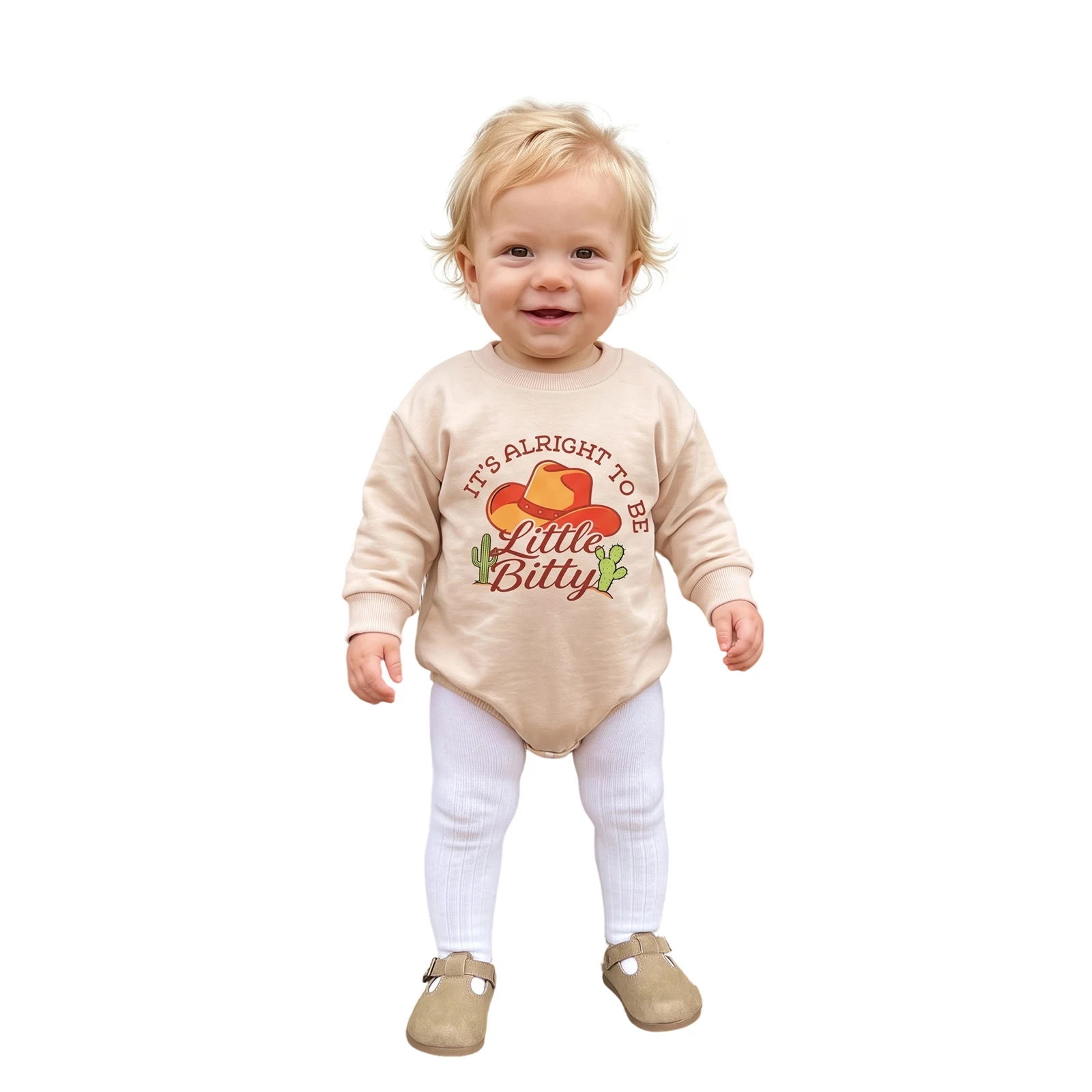 Baby Western Sweatshirt Romper Fall Cowgirl Hat Print Long Sleeve Bodysuit
