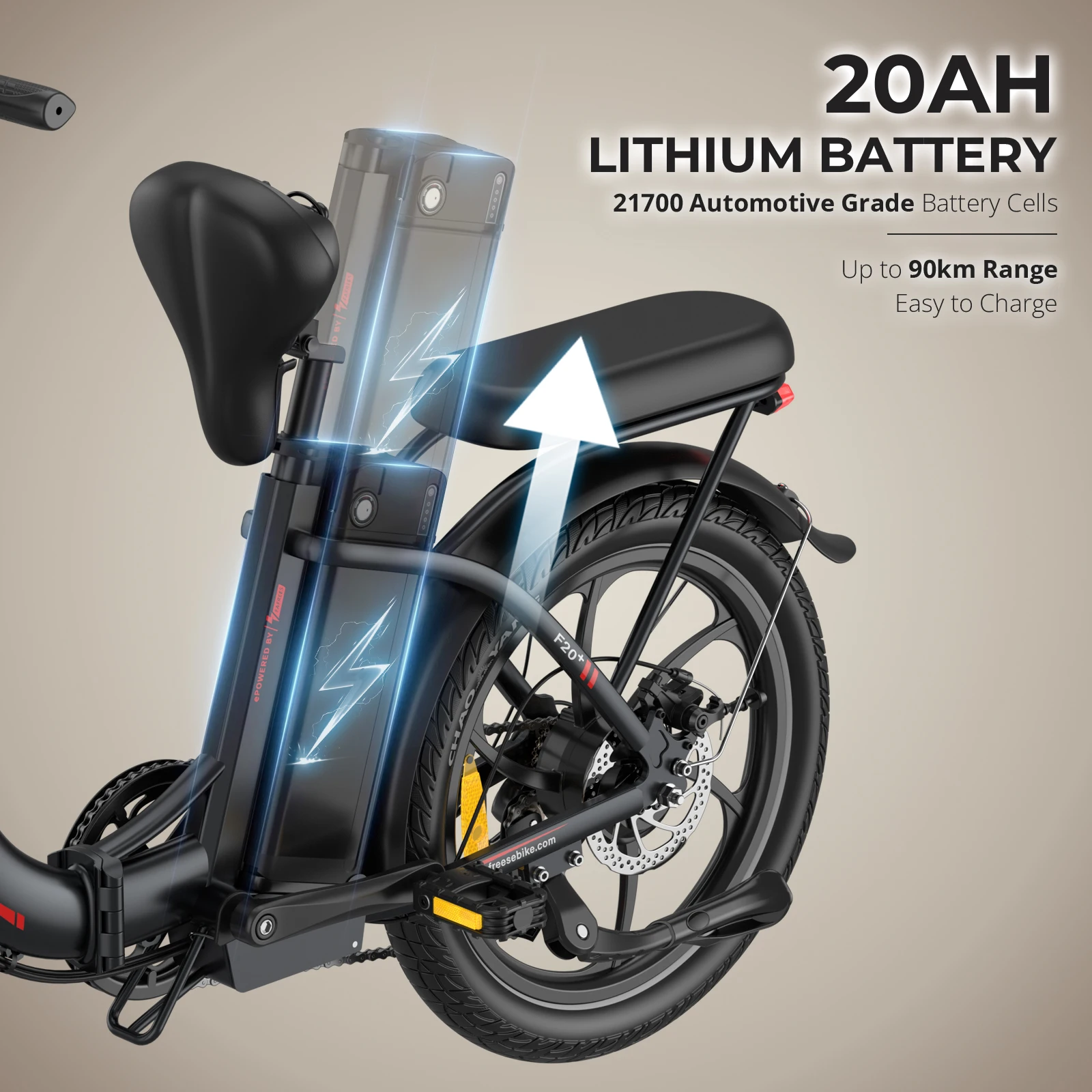 Fafrees F20+ Faltbares Elektrofahrrad 250W, 20 Zoll Fettreifen Mountainbike mit 36V 20Ah Abnehmbarer Akku, 25km/h & 75-100km Reichweite – Detail 2