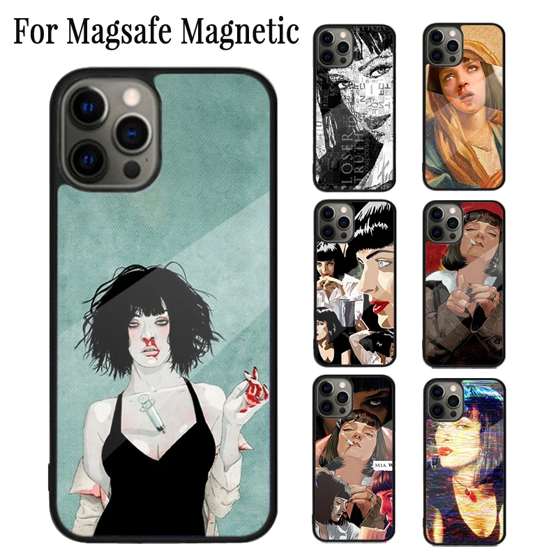 Mia Wallace Pulp Fiction Magnetic Phone Case Coque For iPhone 16 15 14 Plus 13 12 Mini 11 Pro Max Magsafe Wireless Cover