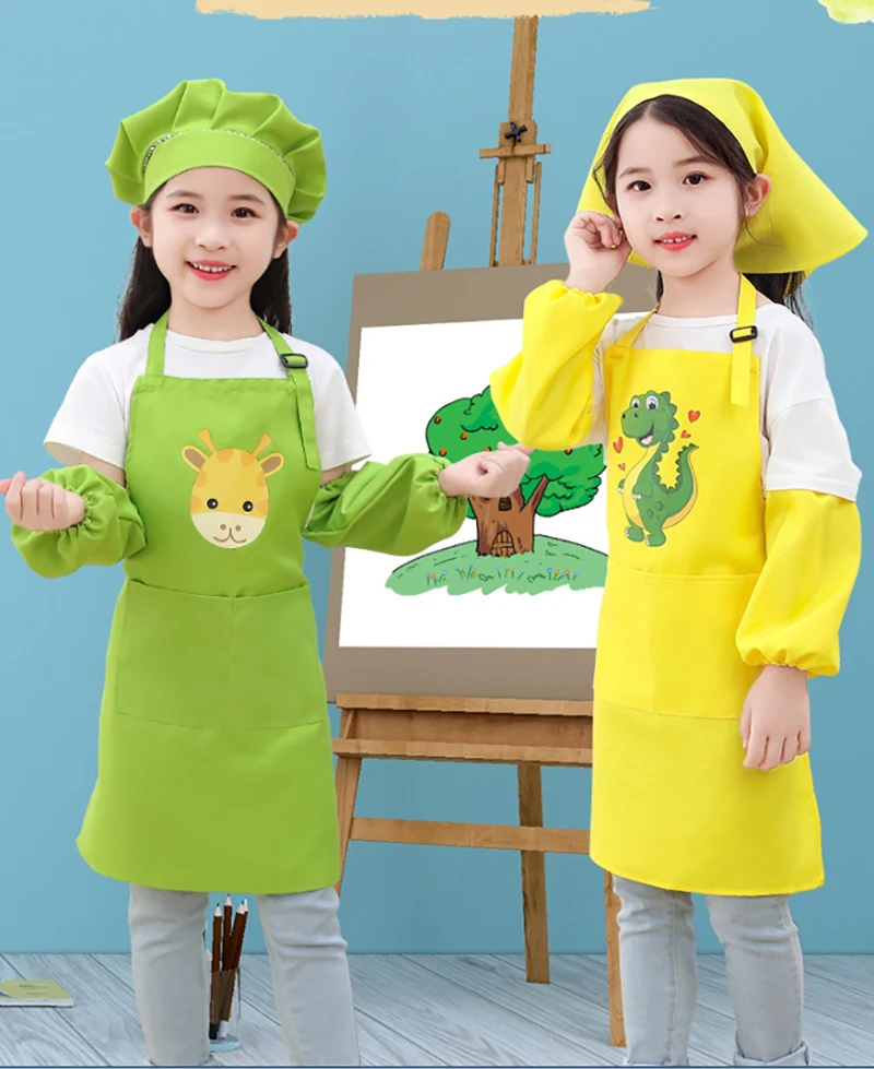 

Children's cooking apron, children's anti fouling apron, kindergarten cover, children's apron+sleeves+hat 3-piece set