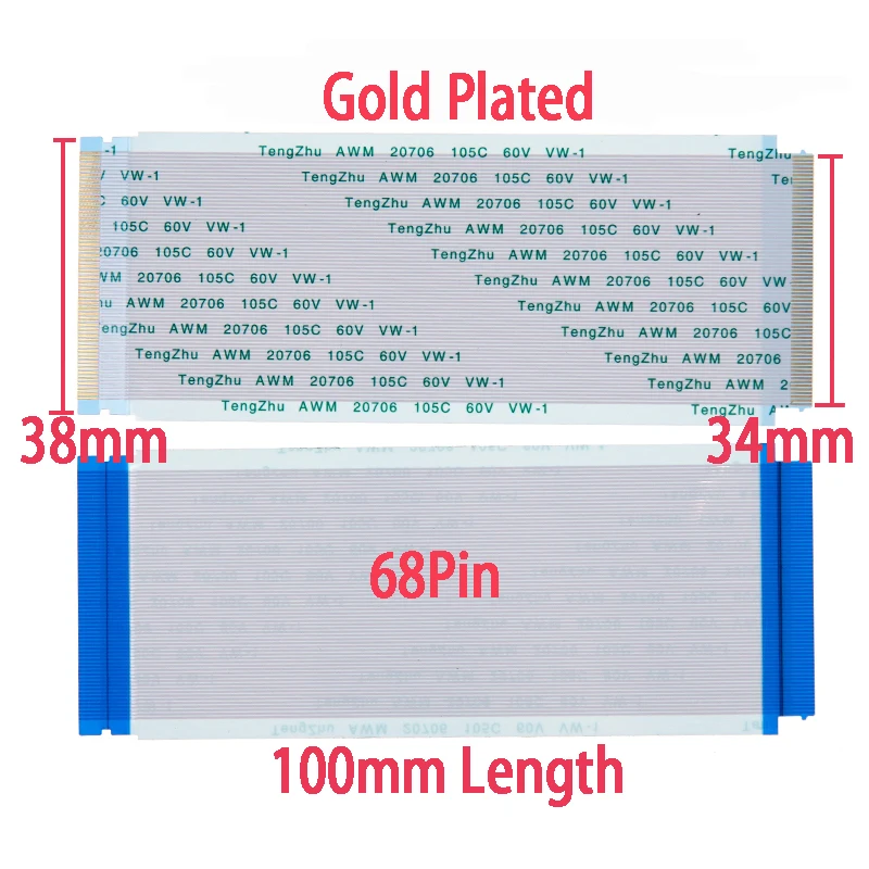 68Pin 0.5mm Pitch Gold-Plated FFC Cable AWM20706 105C 60V VW-1 One End 38mm Wide Slim,One End 34mm Lock Type 100mm Length