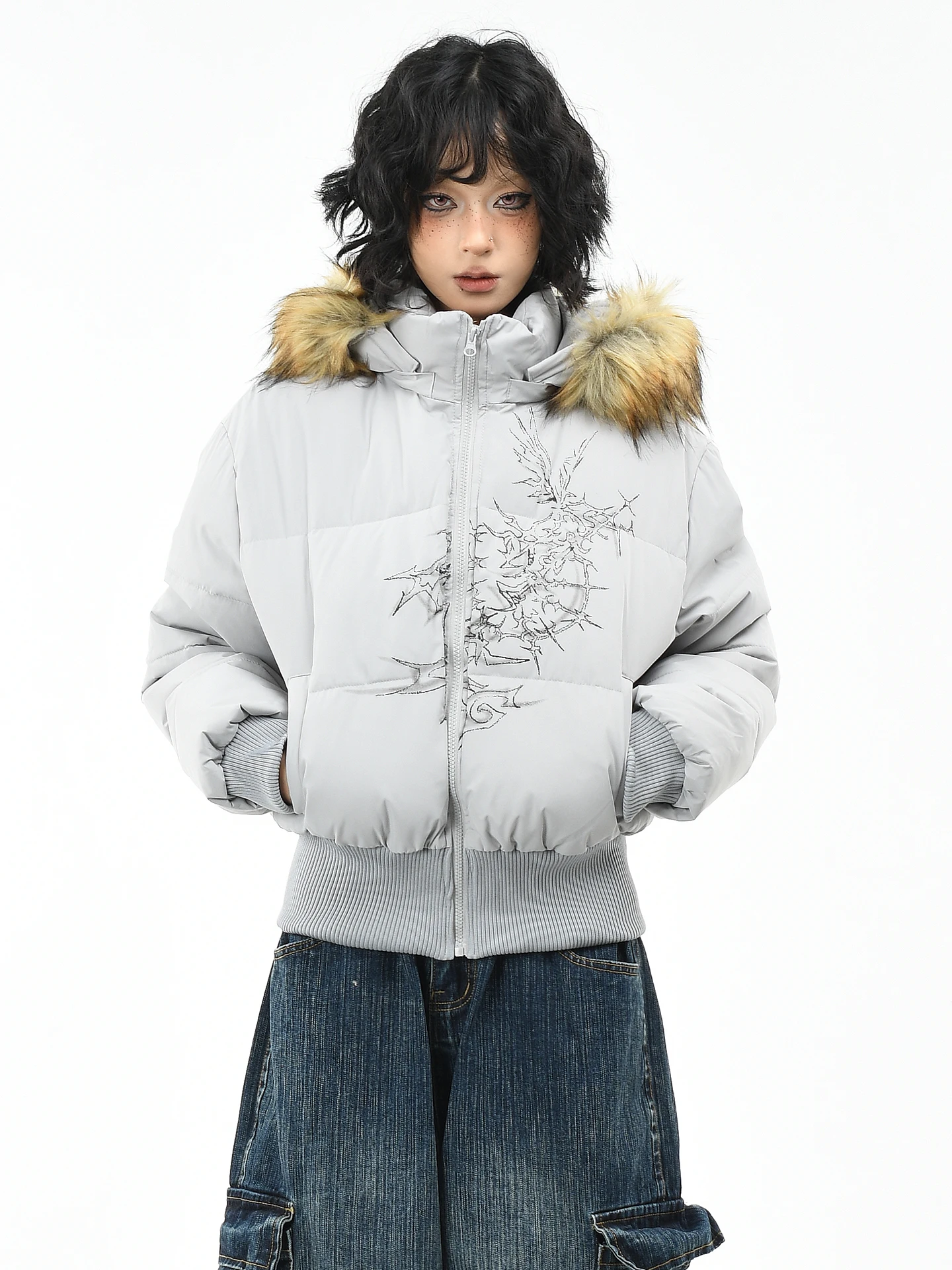 

OV оригинальное американское хлопковое пальто со съемным меховым воротником и капюшоном, женское теплое модное хлопковое пальто