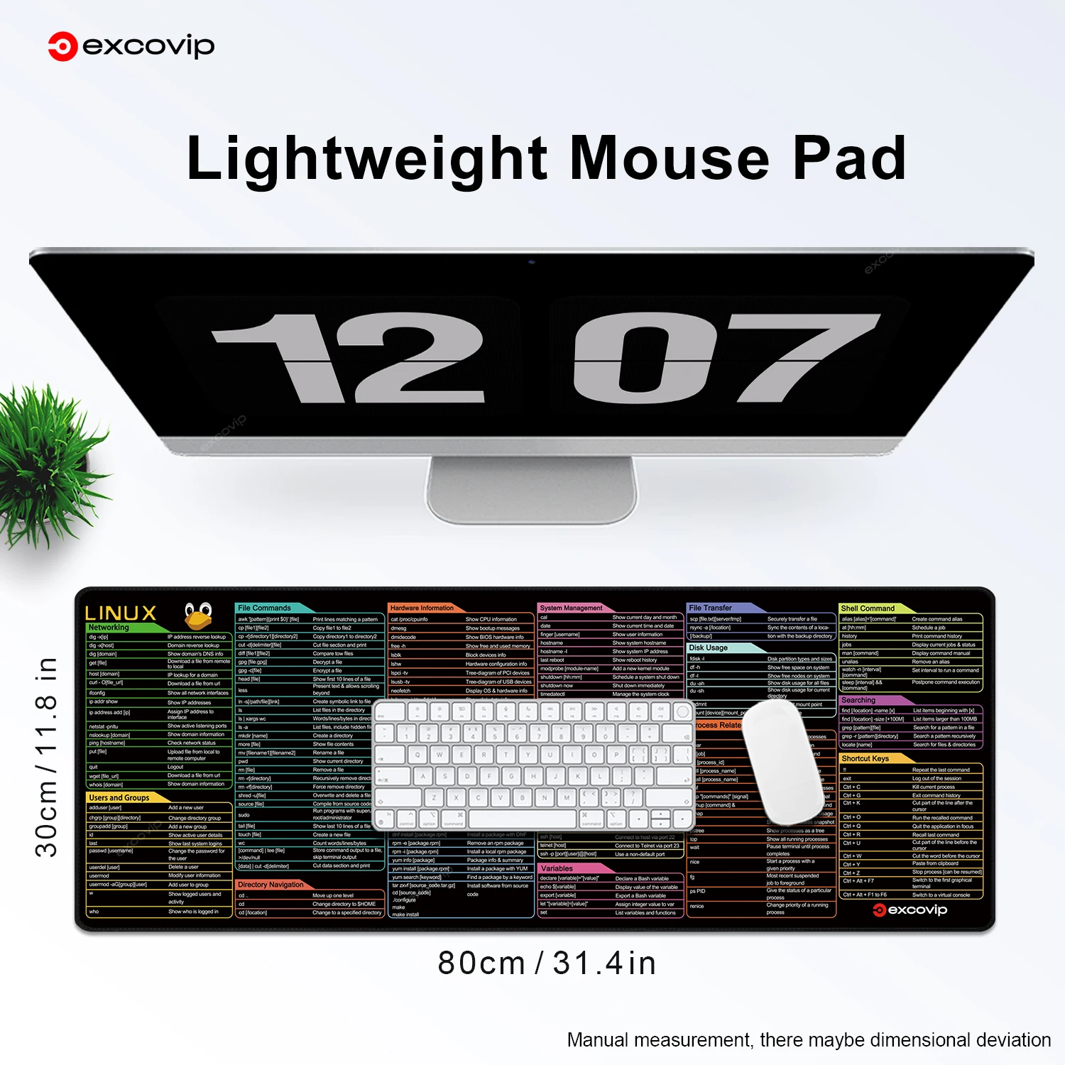 EXCO Linux Commands Line Mouse Pad Large Mousepad Shortcuts for Red Hat Ubuntu OpenSUSE Arch Debian Unix Programmer Desk Mat