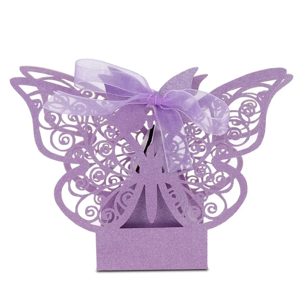 

100PCS Wedding Favor Sugar Chocolate Boxes Wedding Decoration for Wedding Birthday Light Purple