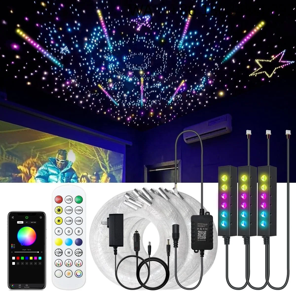 RGB Fiber Optic Star Ceiling Light Source Romantic Starlight Engine For Car Roof Interior And  Ceiling Star Decor