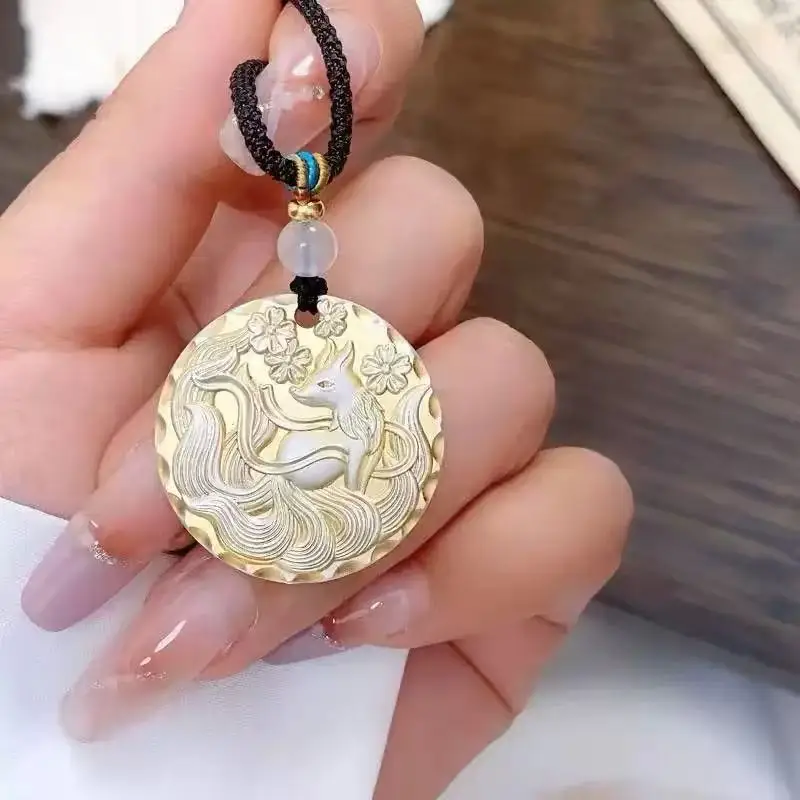 

Ожерелье Lucky Peach Blossom Fox Design для женского свитера, цепочка в этническом стиле, Золотая безопасная пряжка, кулон, женские ювелирные изделия