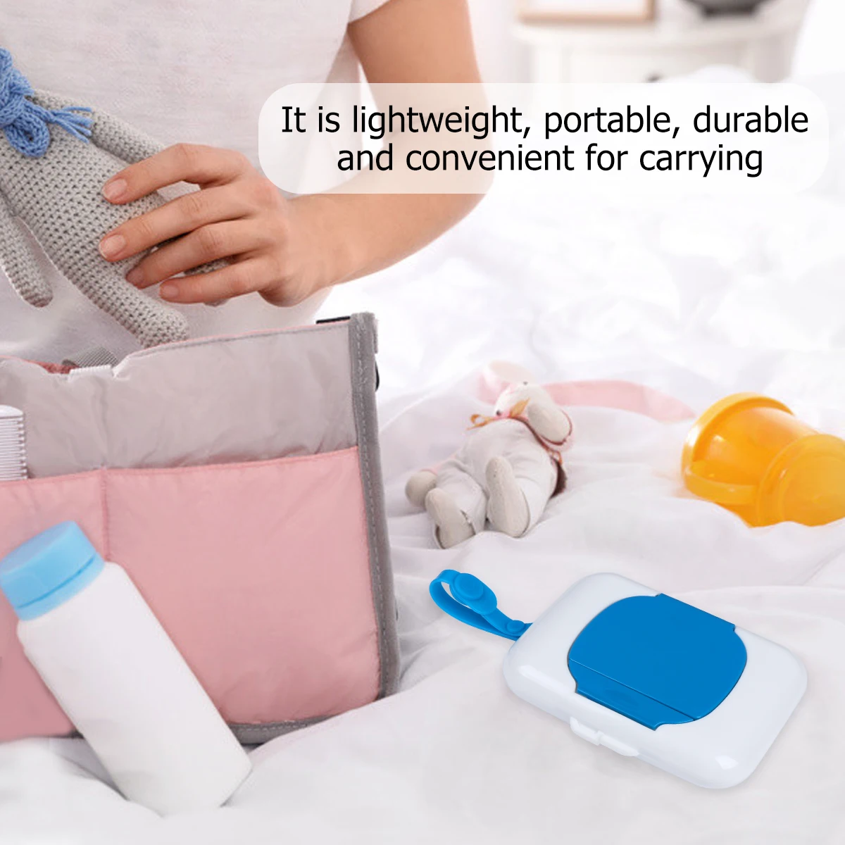 

Portable Wet Wipes Case for Baby Lightweight Belt Included Ideal Travel Outdoor Durable Silicone Fits Tissue Easily Infant