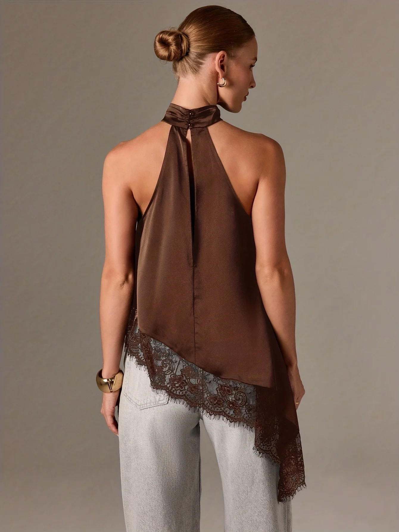 Autumn Fashion Women's Asymmetrical High-Neck Backless Halter Neck Top