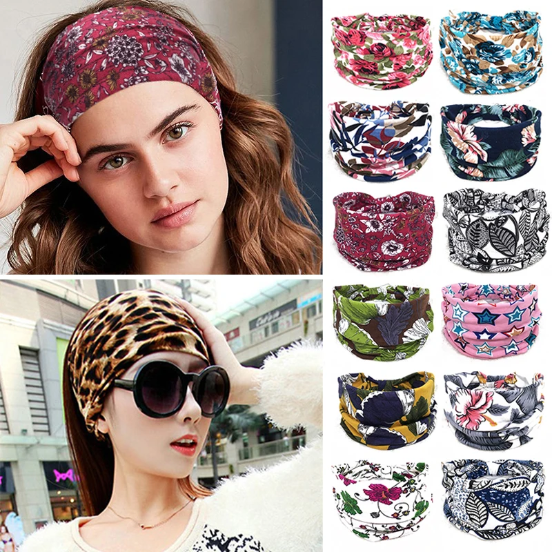 Bohemian Wide Cotton Stretch Headbands Women Headwrap Turban Headwear Bandage Hairbands Bandana Wide Headbands Hair Accessories