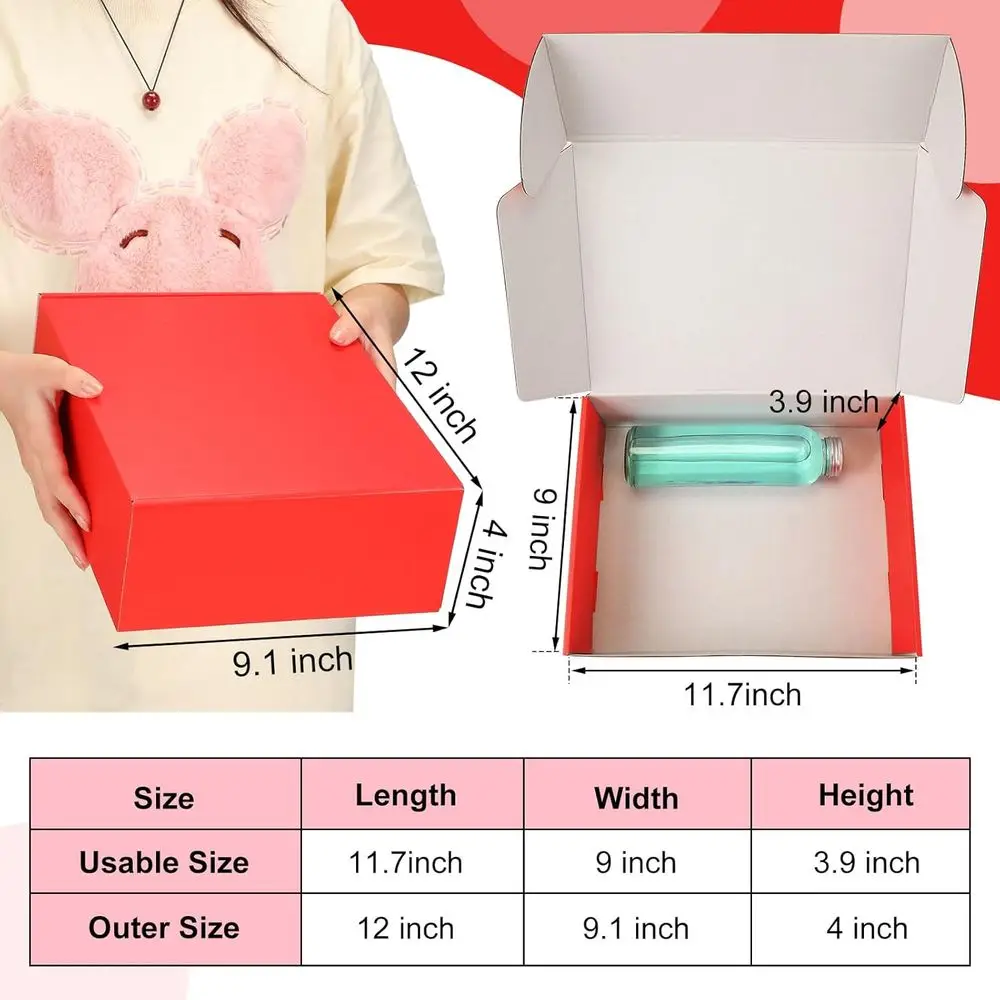 Pacote com 40 Caixas de Papelão Corrugado 12x9x4 Polegadas para Envio, Documentos e Embalagens de Pequenos Negócios (Vermelho)