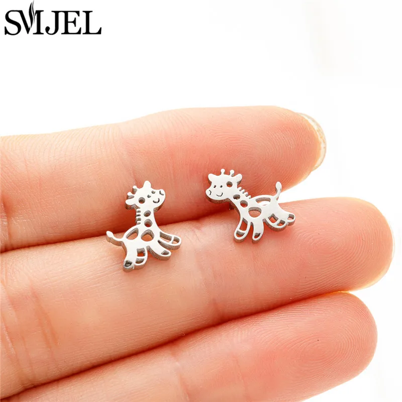 Cartoon Animal Stainless Steel Earings Fashion Small Giraffe Stud Earrings for Women Girls Party Ear Jewelry Free Shipping