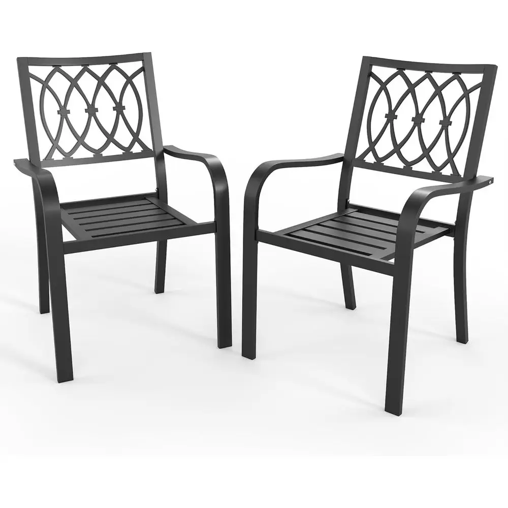 Stackable Outdoor Dining Chair Set for 2 - Metal Wrought Iron, Supports 300 LBS, Ideal for Garden, Deck, Backyard