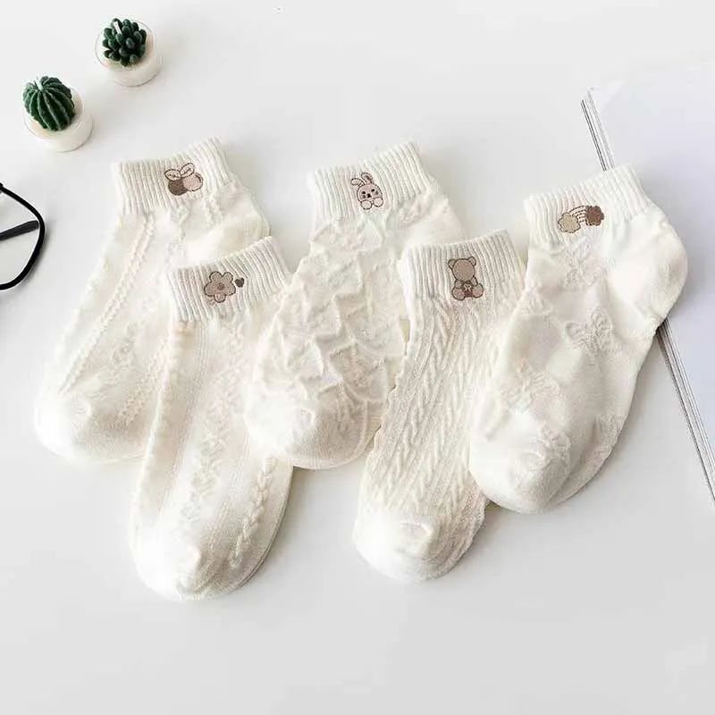 Socks For Women White Summer New Women's Fancy Cotton With Print Harajuku Fashion Lolita School Animal Flower Girls Cute Socks