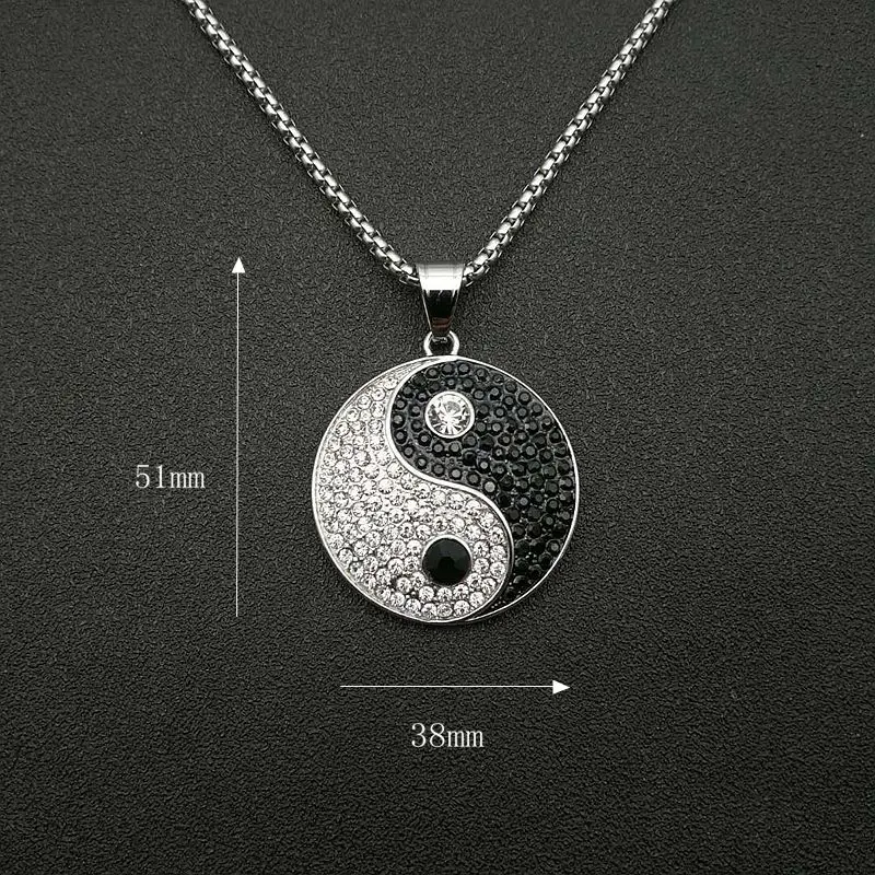 Hip Hop Iced Out Bling Gossip Yin Yang Aumlet Pendant Necklace Gold Silver Color Stainless Steel Chains For Women Men Jewelry image 3