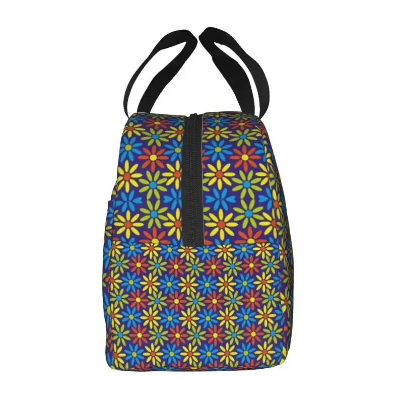 Retro Hippie Flower Power Pattern Lunch Bag Women Thermal Cooler Insulated Lunch Box for Children School