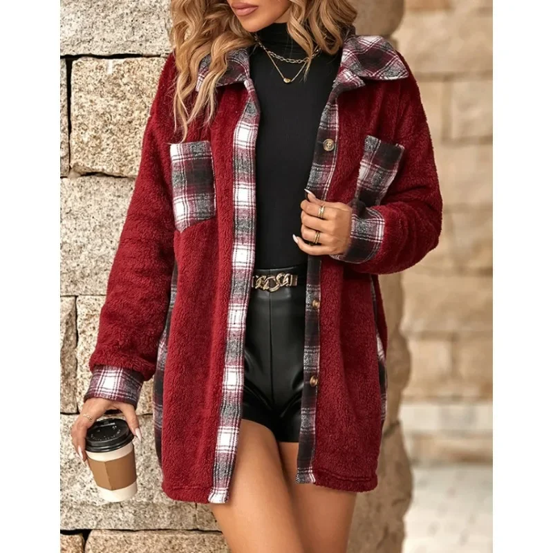 Femmes mode épaissir chemise à manches longues manteau dames automne hiver en peluche décontracté ample Streetwear Blouse chemise hauts veste manteau