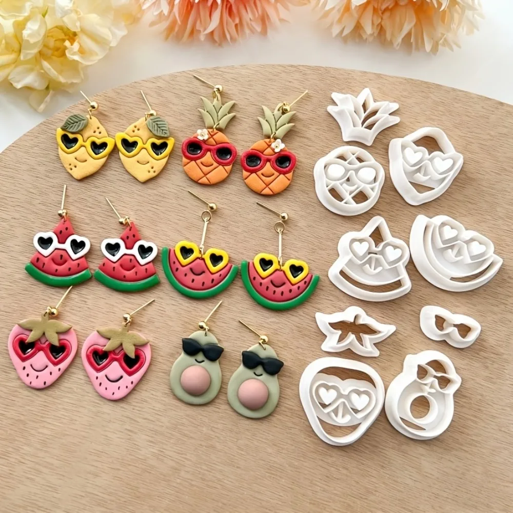 9Pcs Summer Cute Tropical Fruit Sunglasses Polymer Clay Cutters Set DIY Earrings Jewelry Making Hand Tool  Mold