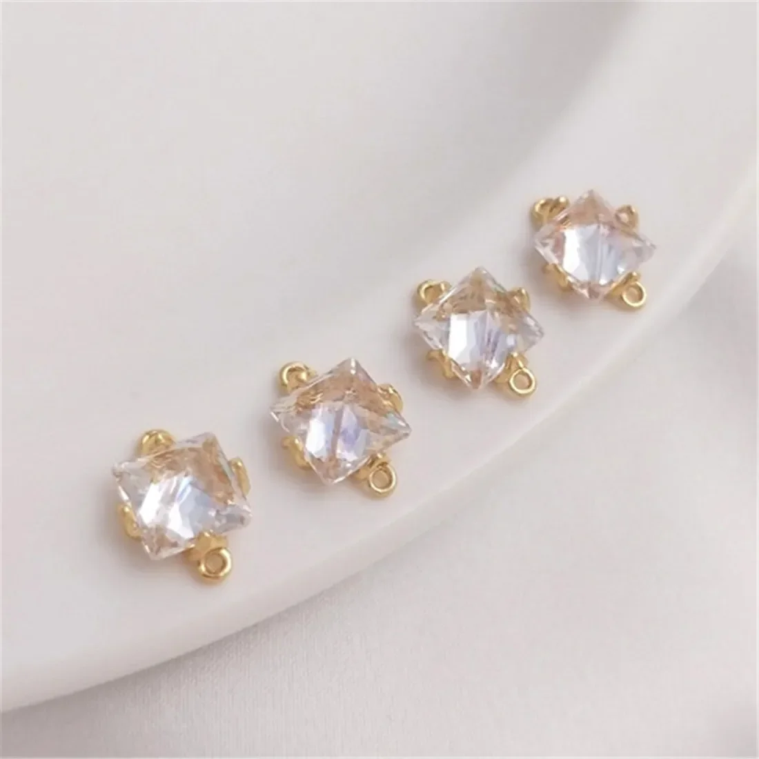 

14K Gold-Color Inlaid Square Zircon Double Hanging Accessories, Handmade Jewelry Material, Bracelet, Earrings Connector, C264