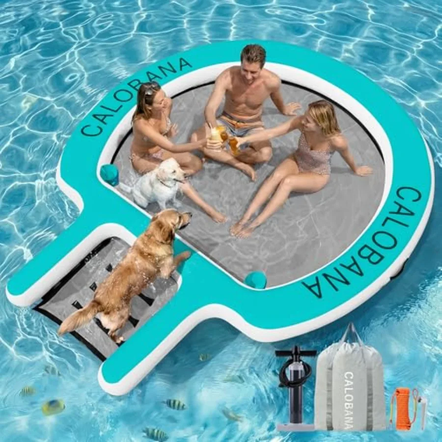 

Inflatable Round Floating Ring with Dog Boat Ramp for Adults and Pets Heavy Duty Pool Sea River Dock Tanning Lounger Float Isla